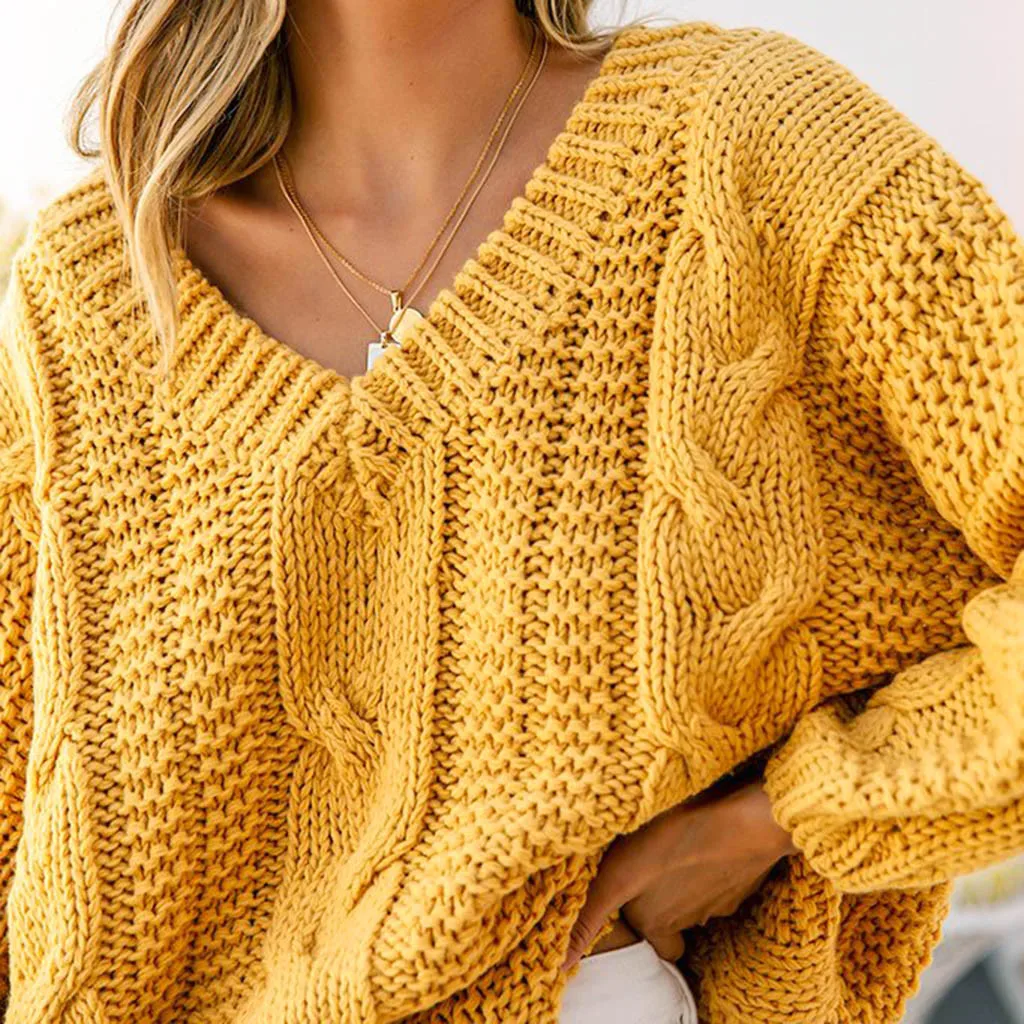 

Autumn Winter Women Pullovers Sweater Oversize Knitting Loose Elegant Casual Solid Minimalist Tops Yellow Gray