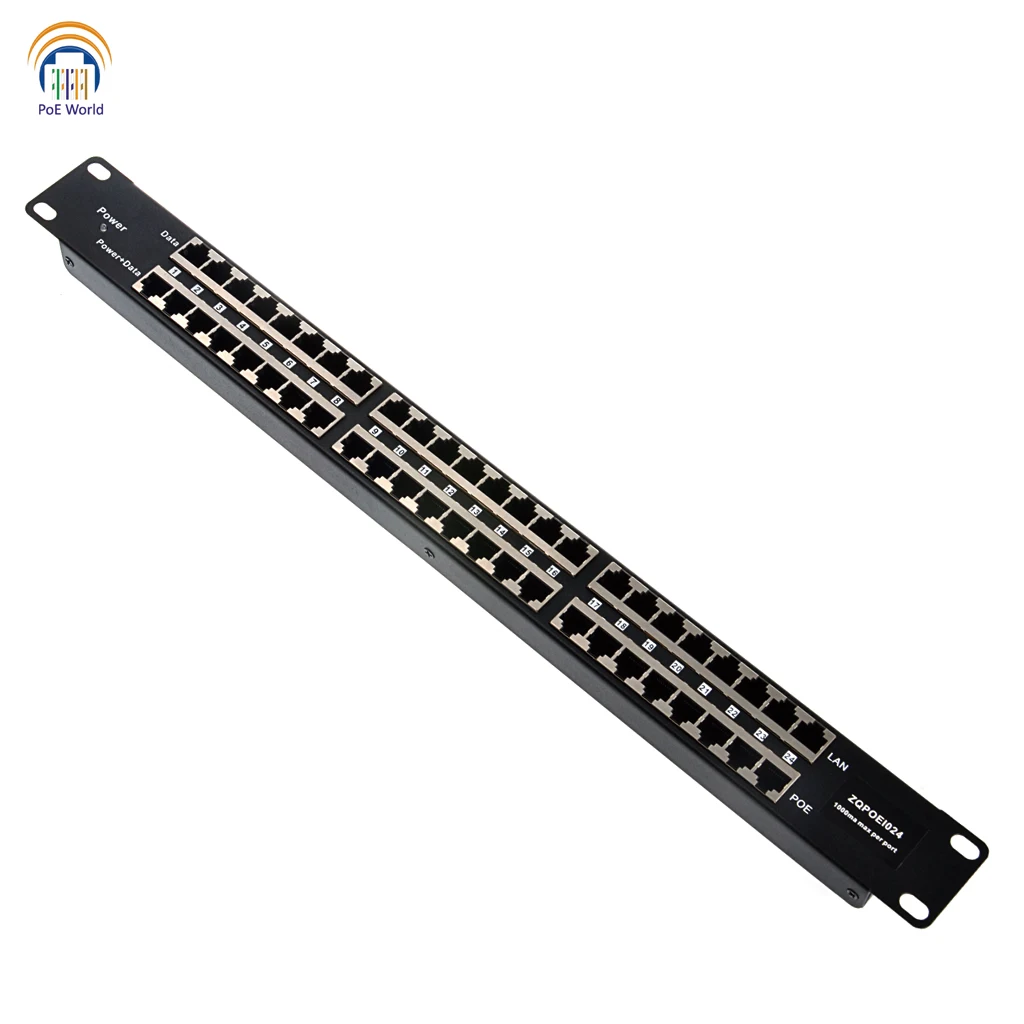 1U PoE инжектор 24 порта ethernet Mid span пассивная POE коммутационная панель питания 10/100