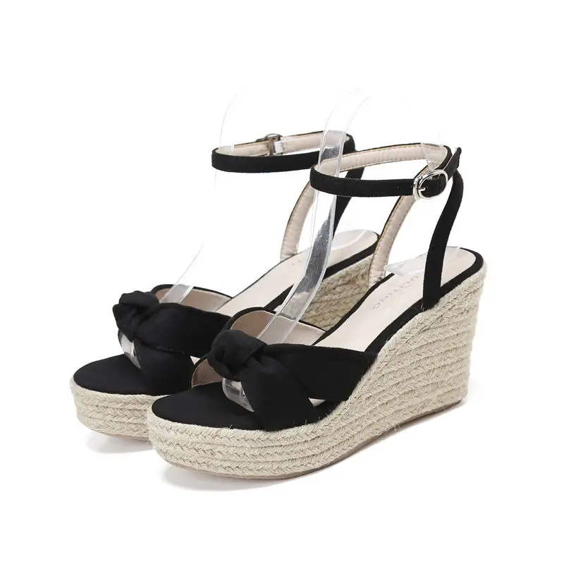

Comfort Shoes for Women Large Size 2021 Summer Black Platform Sandals Clogs Wedge All-Match Buckle Strap High Heels Open Toe Big