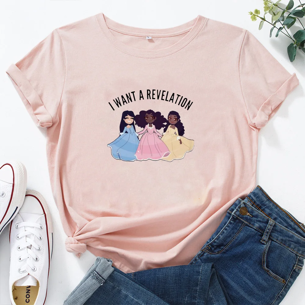 

I WANT A REVELATION Womens T Shirt Tops Cartoon Anime Cute Letter Pattern Graphic T-shirts Women O-neck Tshirts Cotton Women