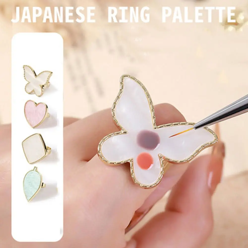 

1pc Japanese Nail Art Palette Ring Butterfly love shape Agate Phnom Penh Resin Crystal Painted Ring