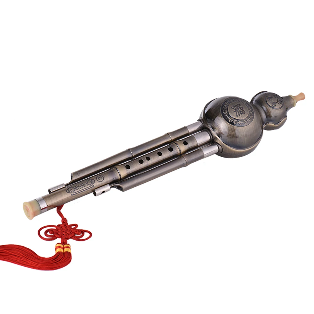 Chinese Traditional Hulusi Bamboo C Key Flute Woodwind Instrument Gourd Cucurbit Ethnic Aluminum Material Copper Plated | Спорт и