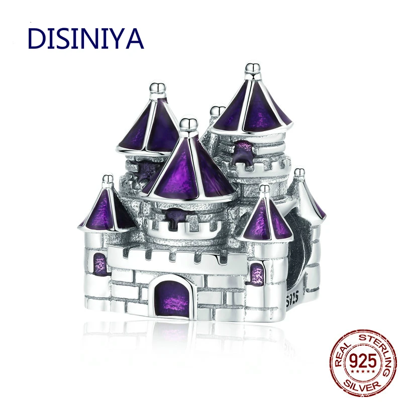 DISINIYA 100% Реальный 925 кольцо Серебряный Фиолетовый эмалированный замок Сказочный