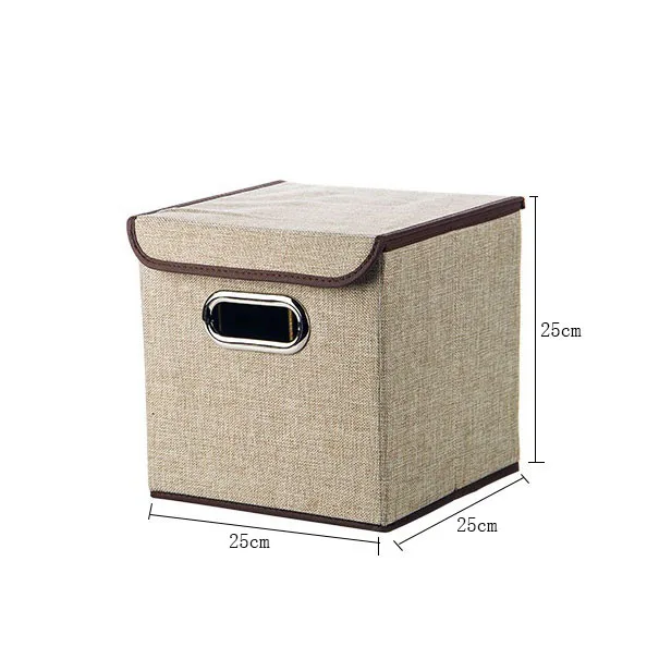 24.5x24.5x25cm Большая хлопчатобумажная Льняная сумка для хранения одеяла контейнер с крышкой и ручками для органайзеров игрушек контейнер для хранения кубиков Органайзер - Цвет: 24.5x24.5x25cm