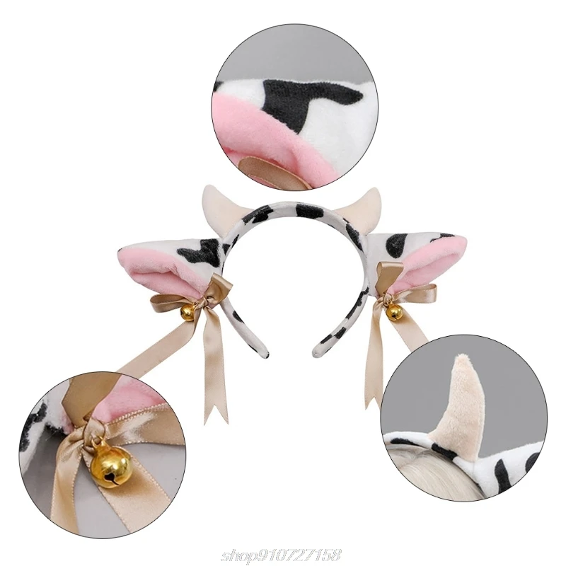 

Cartoon Plush Cow Ears Headband with Bells Ribbon Bow Lolita Hair Hoop Kawaii Animal Party Cosplay Headpiece A16 21 Dropshipping
