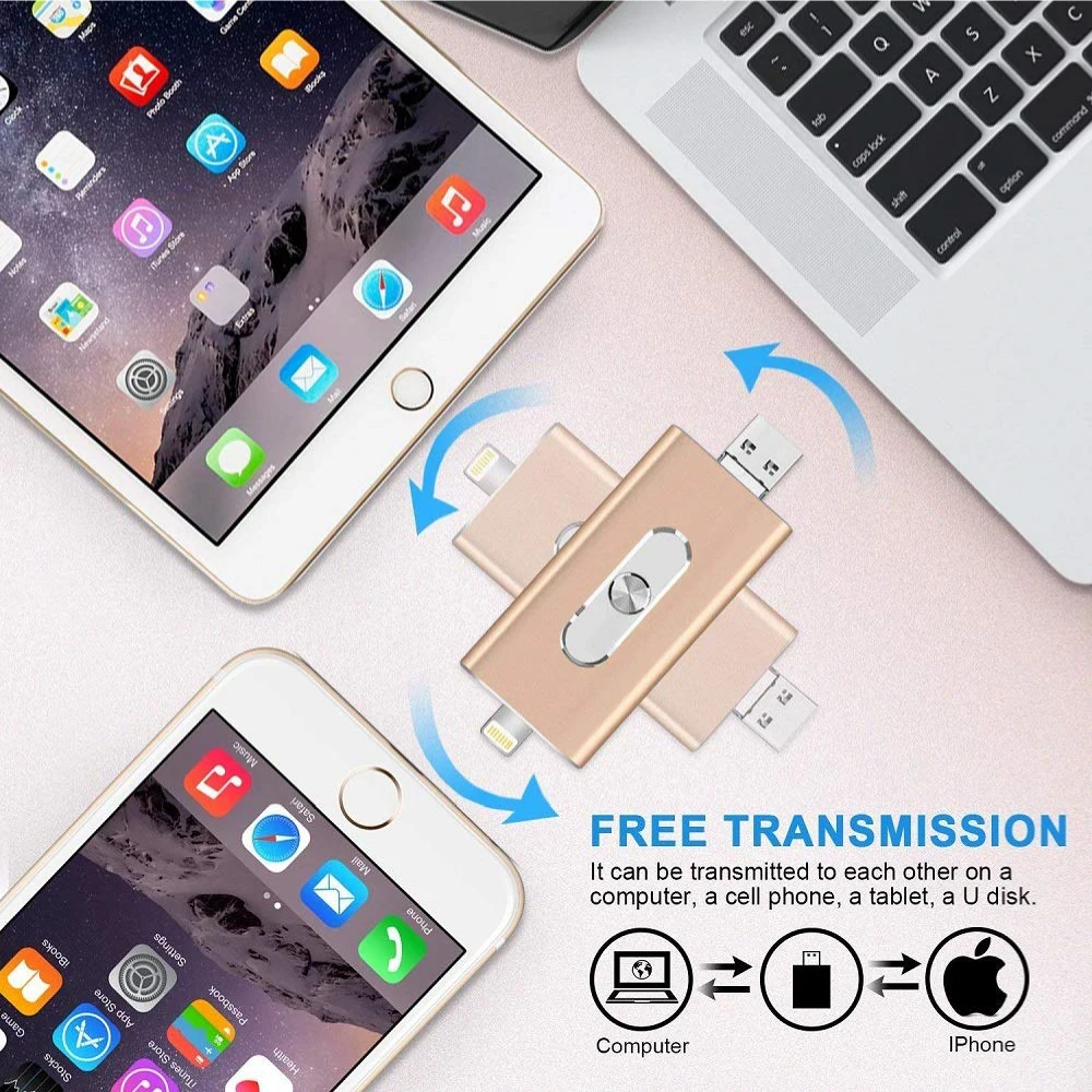 USB флэш-накопитель 4 в 1 для iphone 12/8/7/7plus/8/X/11 Usb/Otg/Lightning 128 ГБ 64 iOS внешние устройства