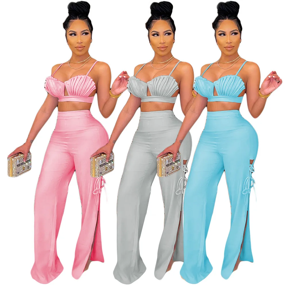 Комплект из 2 предметов плиссированный бюстгальтер укороченный топ расклешенные