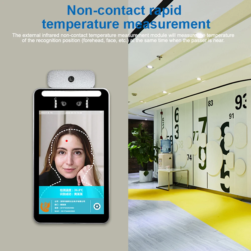 

8 inch TCP/IP Dynamic face recognition Thermal time attendance access control Non-contact temperature detection 30,000 face
