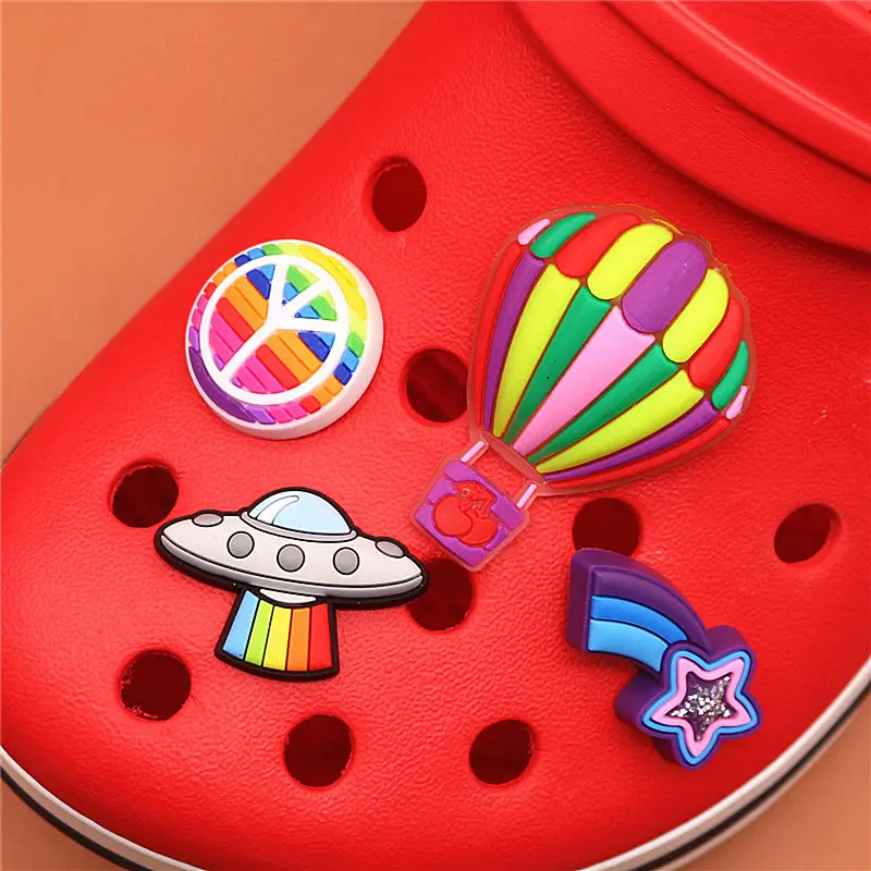 Single Sale 1pc Original Shoe Charms Shooting Star UFO Peace Balloon Shoe Accessories Buckle Decorations Fit Croc JIBZ Kids Gift