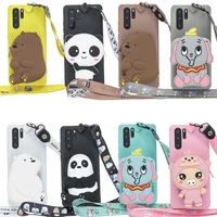 for huawei p10 p20 p30 p40 lite pro p smart 2019 2020 2021 z cartoon coin purse wallet phone case stand cover shell neck strap