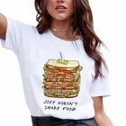 Симпатичные Гамбургер пиццы графический принт женские футболки Ulzzang Harajuku Повседневная белая с круглым вырезом, летняя женская футболка