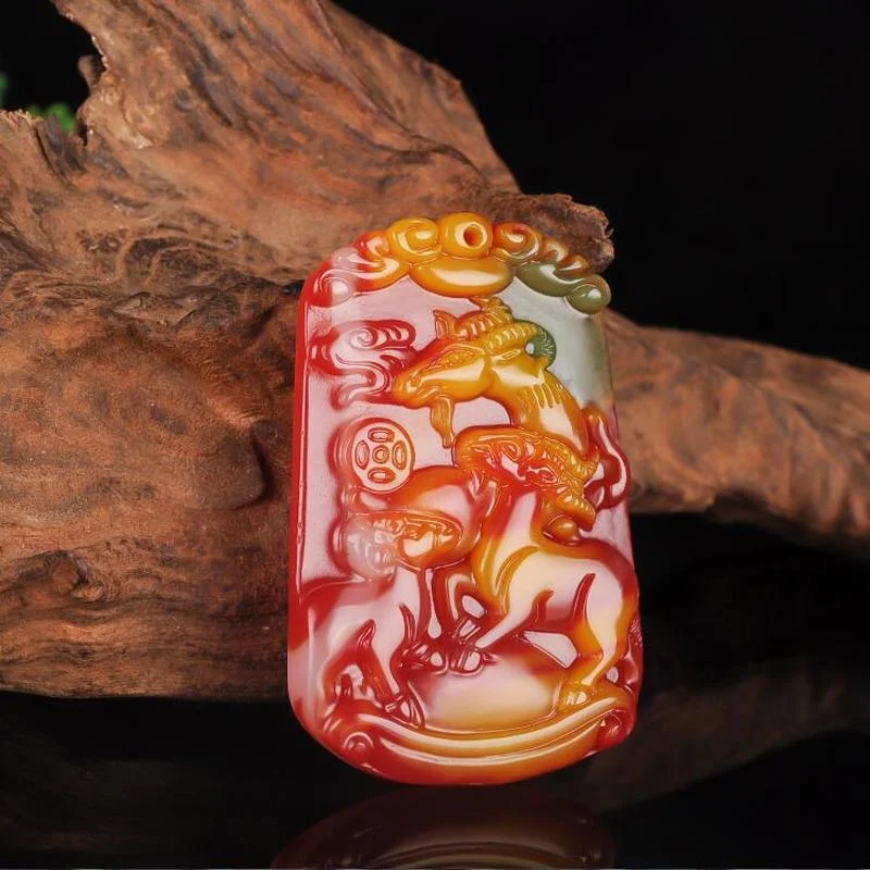 

Natural Color Hand-carved Zodiac Goat Jade Pendant Fashion Boutique Jewelry Men and Women Sanyang Kaitai Necklace Gift