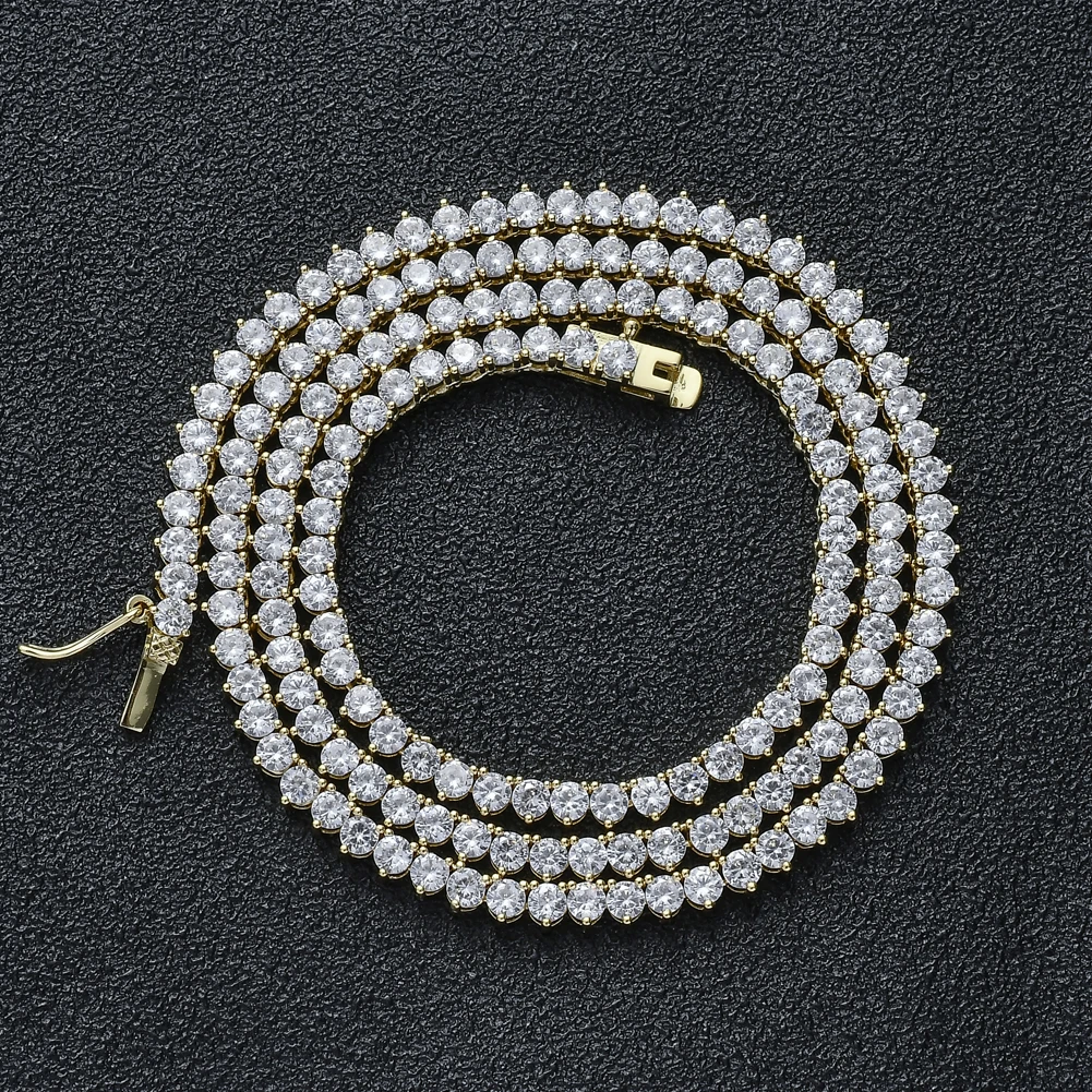

Цепочка для тенниса с 3 зубцами, ожерелье из латуни со сверкающим кубическим цирконием класса ААА, цвет золото/серебро, BC102, 3 мм, 16 дюймов, 18 дю...