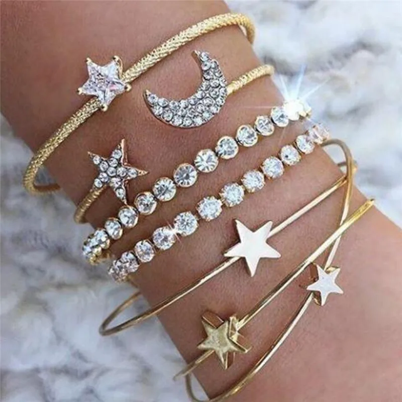 

Boho Bangle Elephant Heart Shell Star Moon Bow Map Crystal Bead Bracelet Women Charm Party Wedding Jewelry Accessories