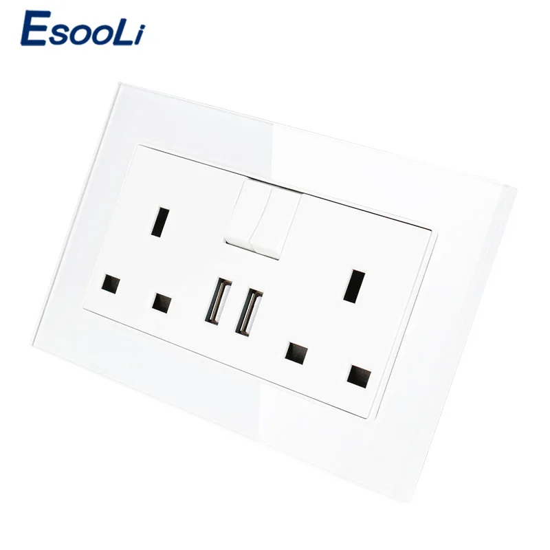 Стеклянная панель Esooli 13 А двойная розетка стандарта Великобритании с