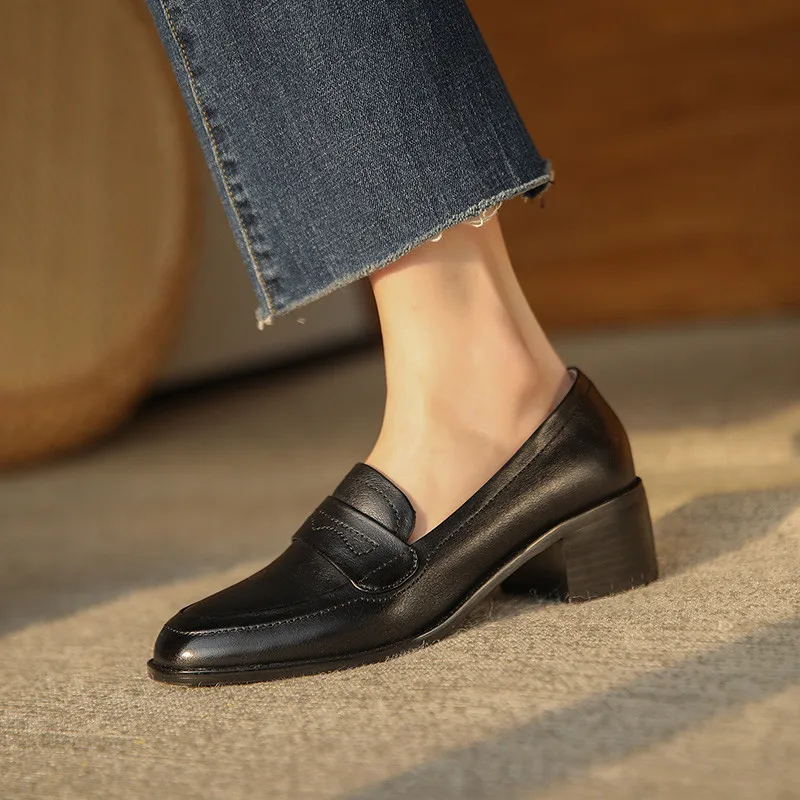 

FEDONAS Shallow Chunky Heels Pumps For Women Genuine Leather Conicse Round Toe Pumps Top Qualoty Casual Basic Shoes Woman Heels