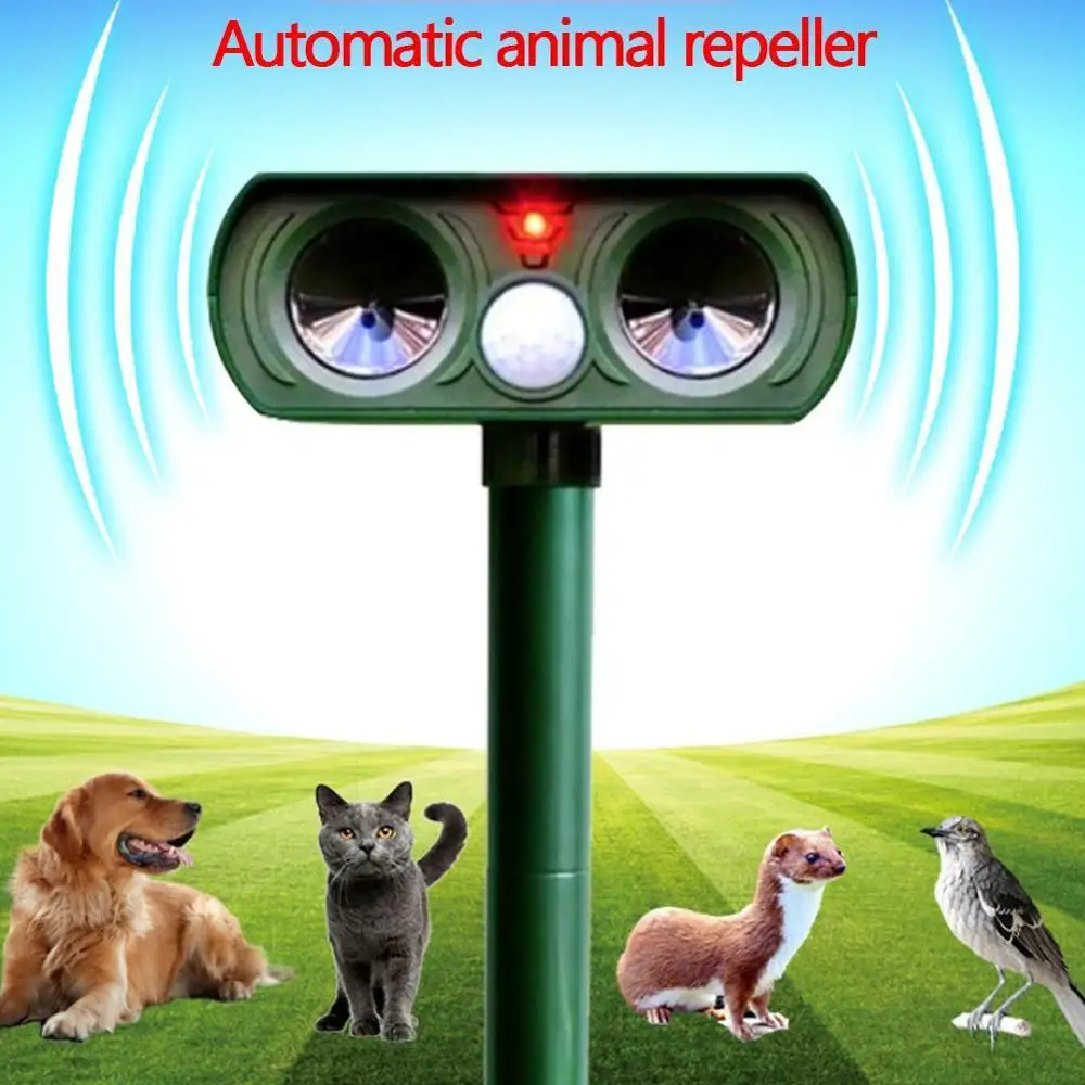 

NEW Solar Powered Ultrasonic Repeller Animal Chaser Outdoor Use Garden Repellent Cat Dog Fox Sonic Deterrent Scarer Repellent
