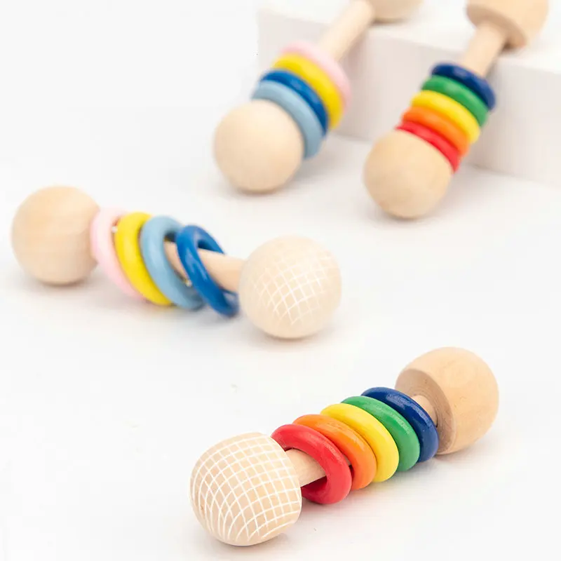 Wholesale Lots Bulk Wooden Rattles Toddler Newborn Game Musical Instrument Bell Log Toys for Baby Noise Maker Daycare Kids Gifts