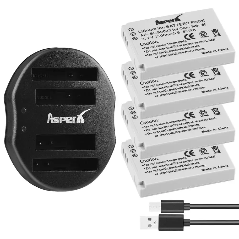 Аккумулятор для фотоаппарата 4x1500 мА · ч NB-5L NB 5L NB5L + зарядное устройство USB Canon S110