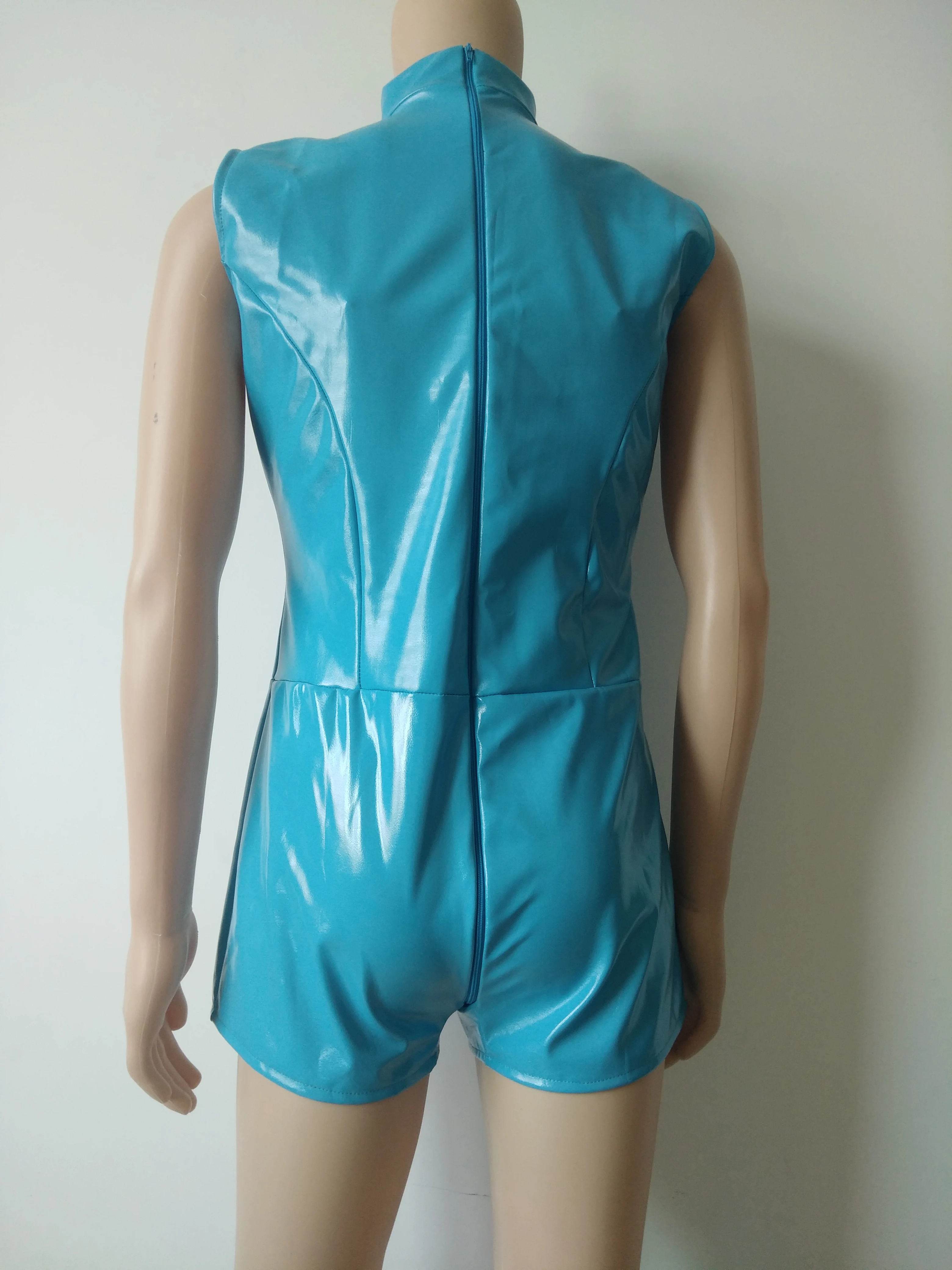 Черный PVC кожаный Детский костюм для женщин искусственная кожа Комбинезон