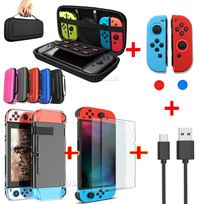 6 in 1 Kit EVA Bag for Nintend Switch Hard Shell Carrying Cover Portable for Nitendo Switch Console Joysticks Grips Accessories