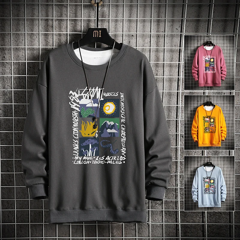 

Men's Round Neck Trend Loose Wild 2021 New Spring and Autumn Casual Hip-Hop Tide Brand Autumn Printed Clothes