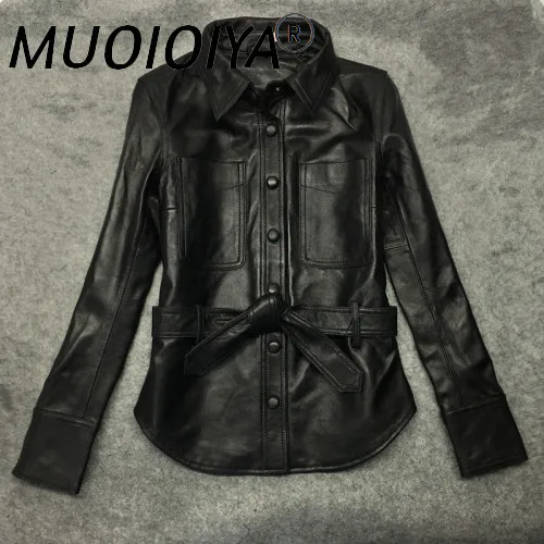 

2022 Fashion Autunm Winter Coat Women Black Genuine Leather Jackets Motorcycle Natural Sheepskin Coat Female Jackets 0211