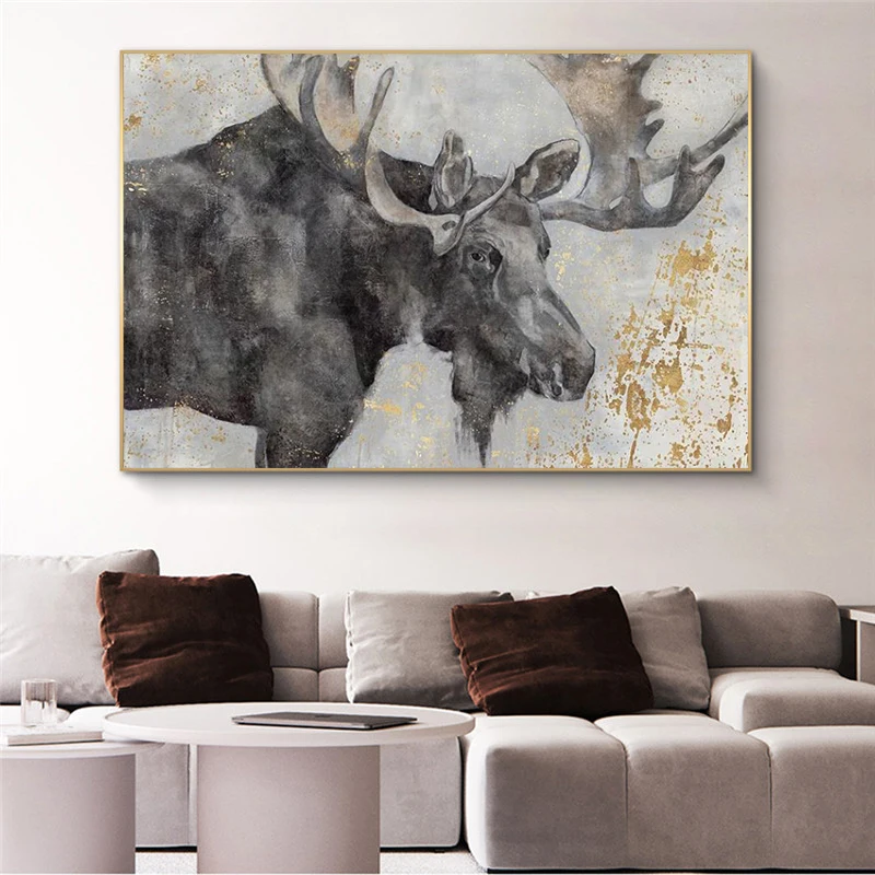 

Creative Art Modern Canvas Print Animal Moose Deer Wall Picture Retro Giclee Print on Canvas Living Room Bedroom Decoration Art