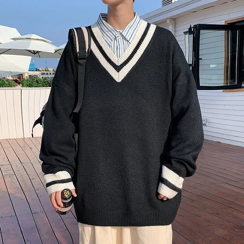 

Men Autumn Winter Large V-neck Sweater Coat 2021 New Exterior Pullover Couples Long Sleeve Within A College Package Mail