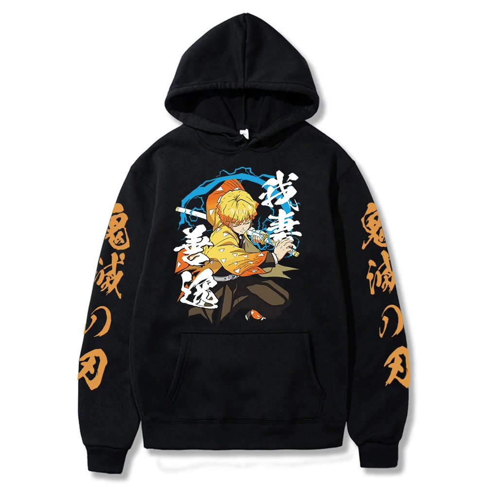 

2021 Anime Demon Slayer Hoodie Men/Women Agatsuma Zenitsu Sweatshirts Pullovers Oversize Streetwear Tops Fashion Unisex Sudadera