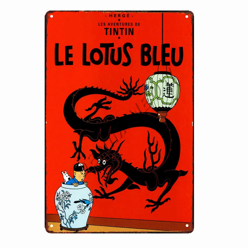 Tintin Catoon металлическая табличка для фильма винтажный настенный художественный