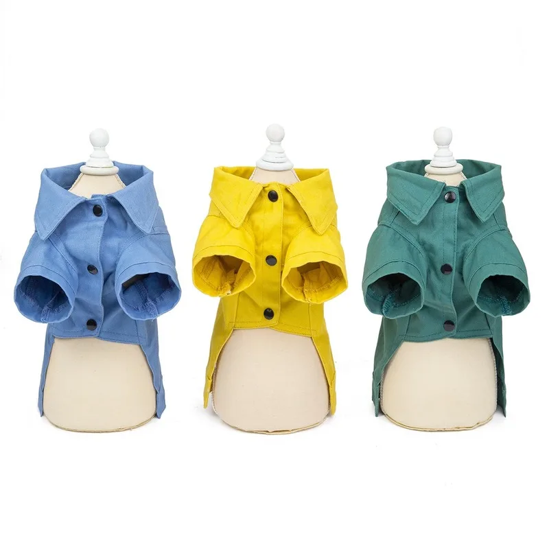 

Solid Color Dog Clothes Fashion Soft Jeans Jackets with Traction Buckle for Dogs Autumn Winter Small Milk Teddy Green Boy Ropa