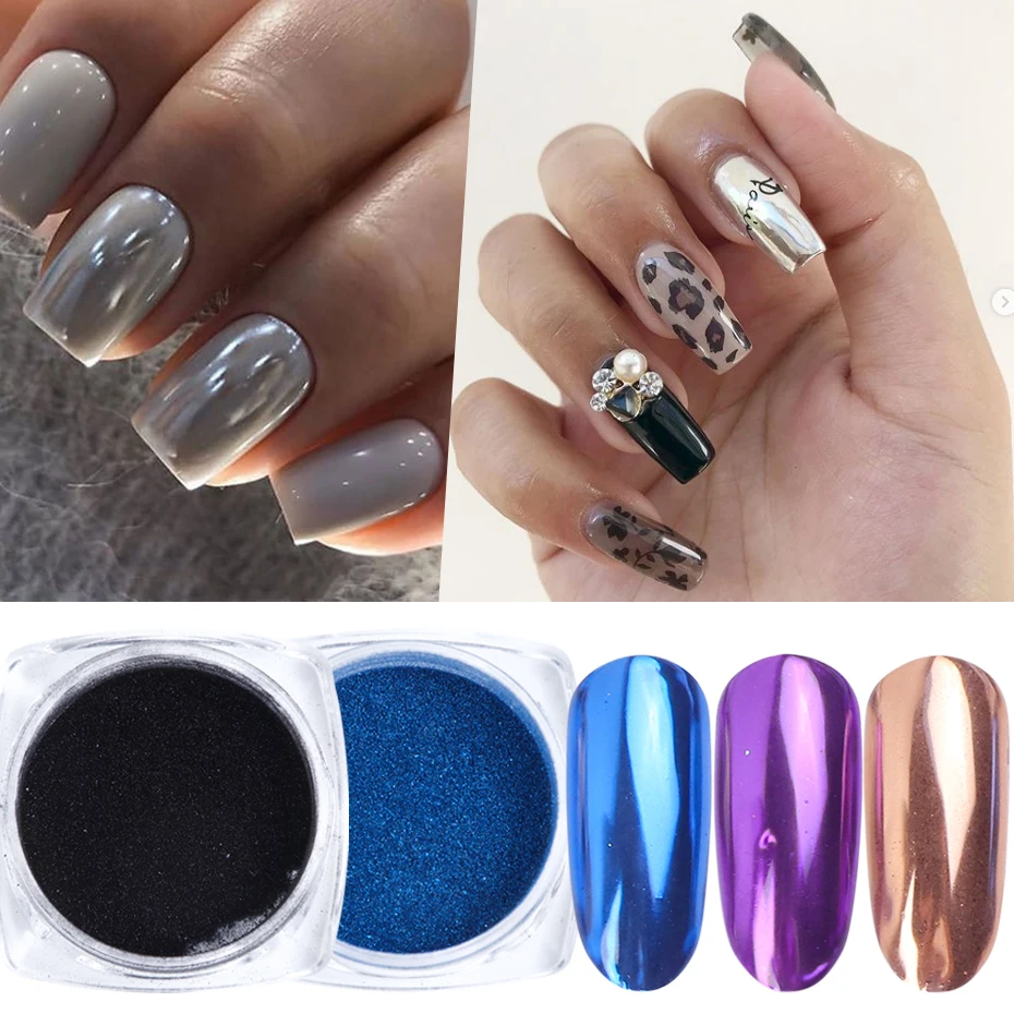 Зеркальный эффект с металлическими блестками для ногтей пигмент цвета хрома