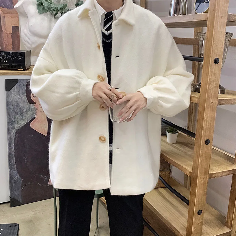 

Winter Woolen Coat Men's Fashion Solid Color Casual Woolen Jacket Men Streetwear Wild Loose Mens Overcoat High Quality S-XL
