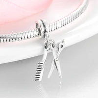 925 sterling silver hairdressing tools scissors and comb fine pendant bead jewelry making fit original pandora charm bracelet