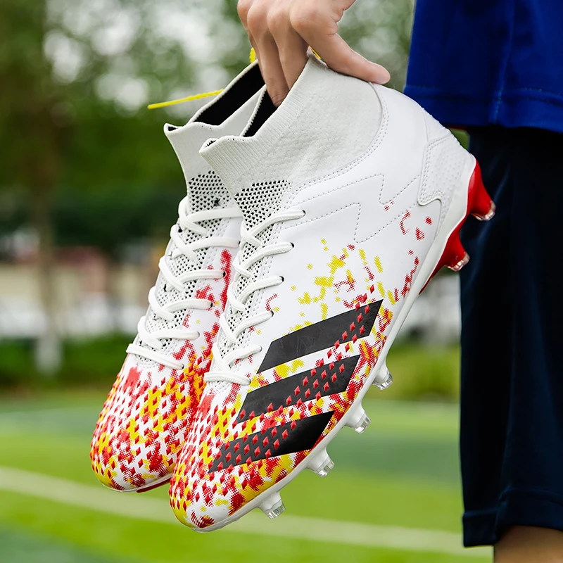 

men Professional Soccer Shoes Long Spikes TF High Ankle Football Boots kids Outdoor Grass Cleats Soccer Shoes Plus Size 35-47