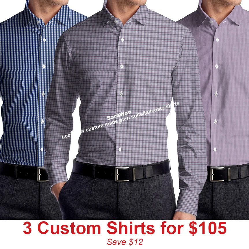 3 Tailor Made Shirts Long Sleeve Men Dress Shirt Bespoke Dress Shirt Slim Checkered Chemise Homme,Custom Made Flowered Men Shirt