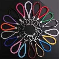 wholesale price pu leather braided woven rope keychain diy bag pendant key chain holder car keyring men women key ring