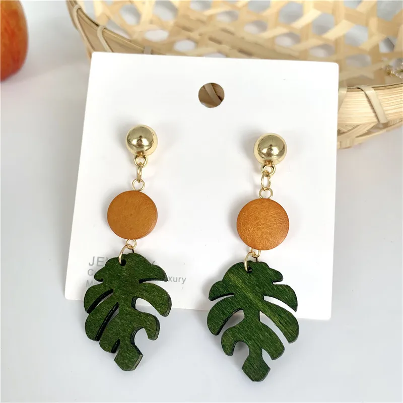 

2020 New Korean Vintage Earrings For Women Wood Turtle Leaf Hanmade Geometric Hanging Dangle Earrings Fashion Jewelry