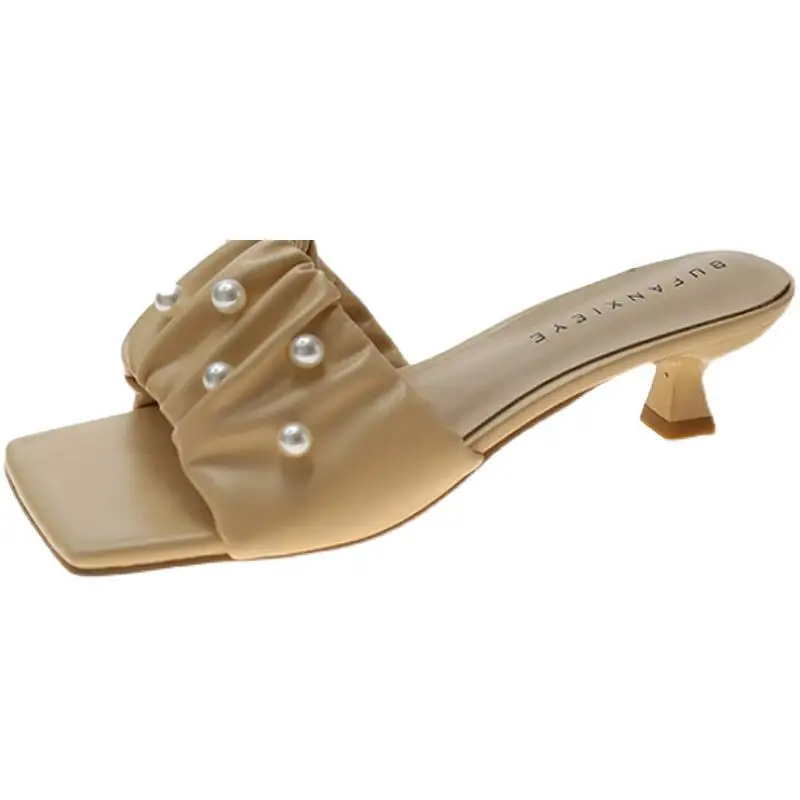 

Shoes Rubber Flip Flops Square Toe Ladies' Slippers String Bead Slipers Women Thin Heels Med Luxury Slides Hawaiian Summer 2021