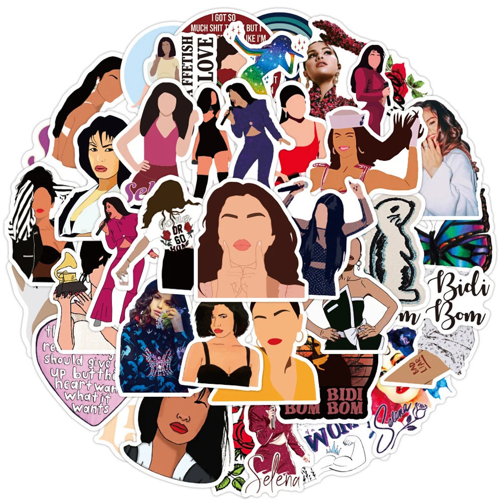 Pegatina impermeable de la cantante Selena Gomez, calcoman&iacute;a bonita para monopat&iacute;n, guitarra, Snowboard de viaje, bricolaje, 10/30/50 Uds.-1