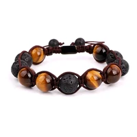 high quality natural stone a grade tiger eye energy power diffuser braided macrame men jewelry bracelet gift