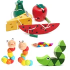 Гусеница, скручивающаяся детская игрушка, червь Монтессори, съесть фрукты, деревянная головоломка, игрушка на палец, гибкая обучающая крутящаяся игрушка-червь
