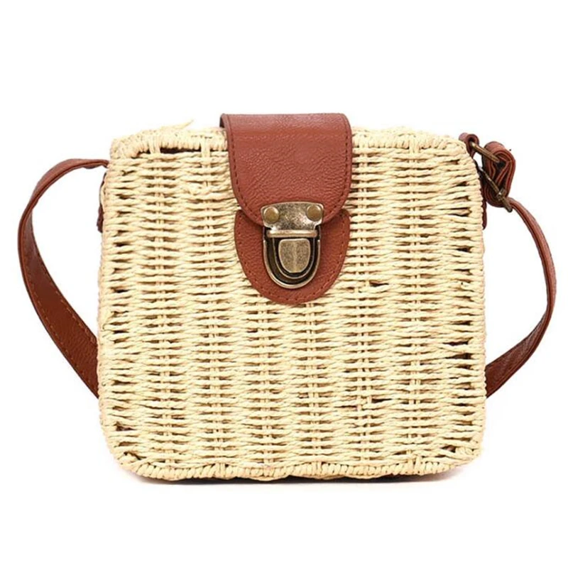 

Hand-woven Women Straw Bag Ladies Small Shoulder Bags Bohemia Beach Crossbody Bag Female Handbag Candy Color Flap Tote Bags