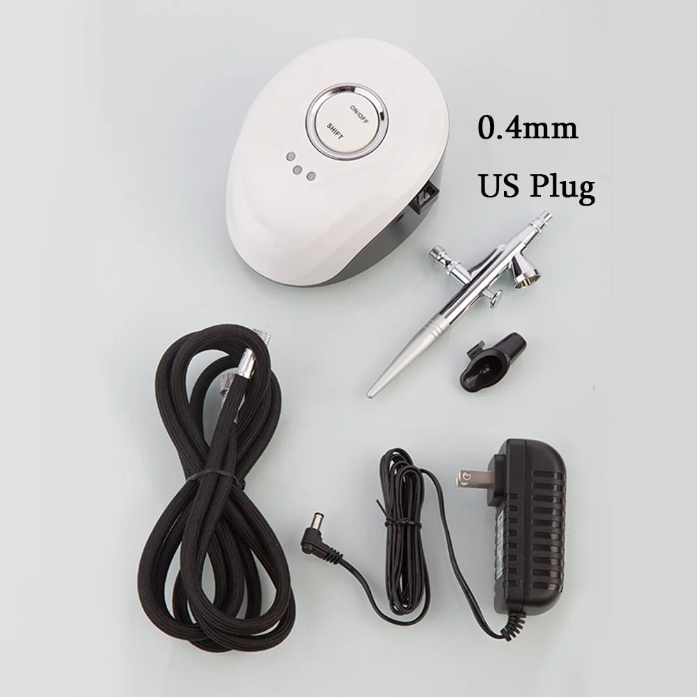 0.4mm White US Plug 0,2/0,3/0,4 мм сопло воздуха щетка для тела Краски спрей комплект аэрографа двойного действия компрессор Портативный для нейл-арта, дизайн татуировки хной - Цвет: 0.4mm White US Plug