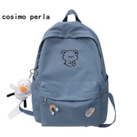 cute koala embroidery nylon backpacks for women solid color fashion waterproof schoolbag for teenage girls big travel mochilas