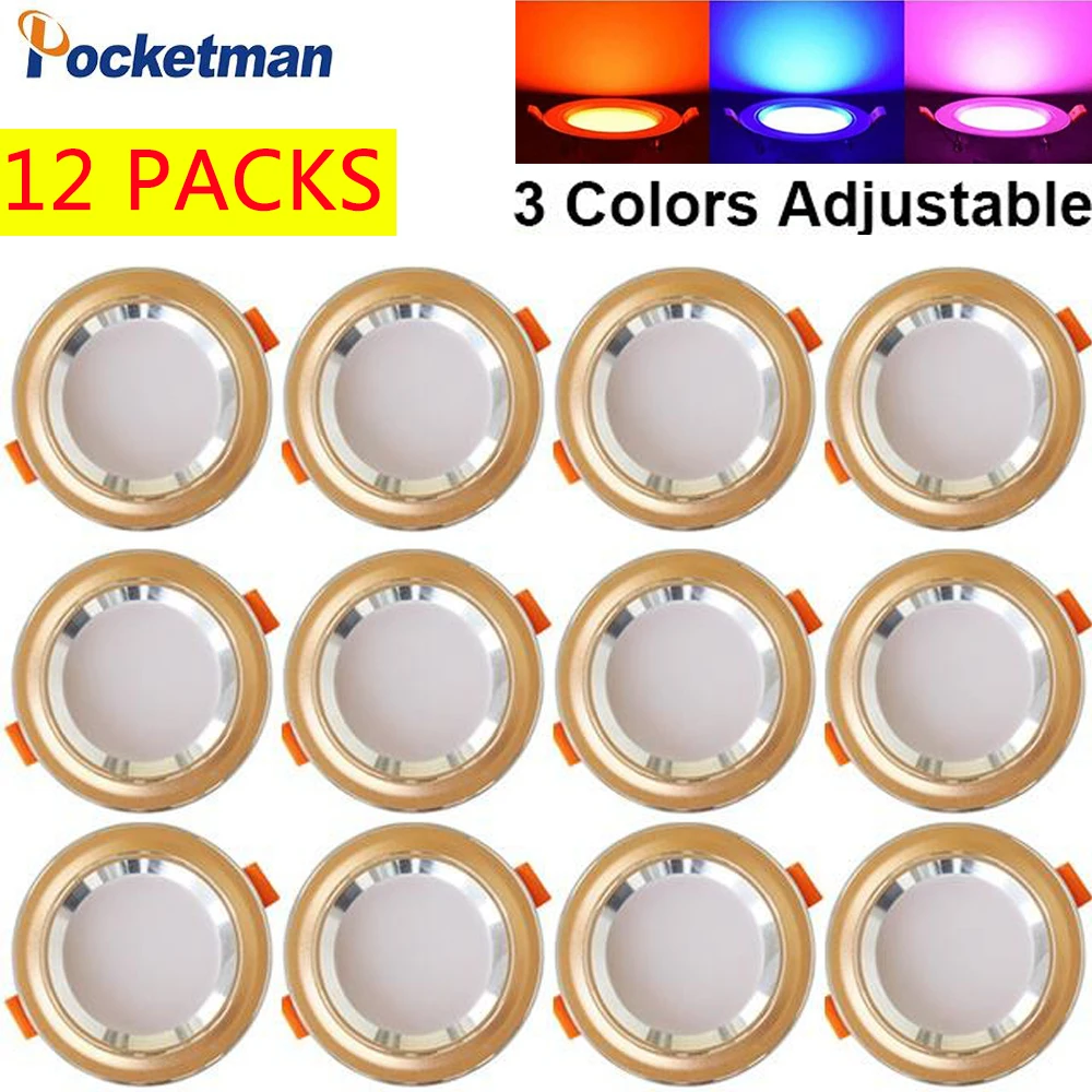 

12 Packs Embedded Ceiling Lights Red Blue Pink Three-colors Dimming Downlight 220V LED Downlights Living Room Aisle Ceiling Lamp