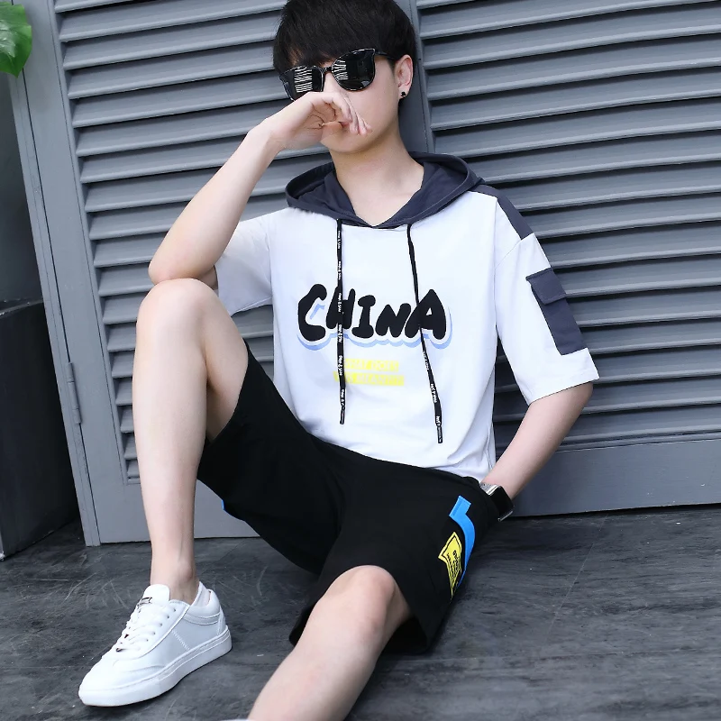 

Youth Trend Short-sleeved T-shirt Men's Summer Shorts High School Student Suit Summer Clothes Men's Wear Two-piece Set