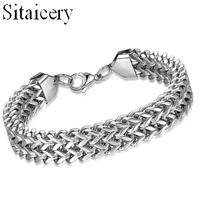 hip hop titanium steel chain bracelet for men double row 10mm wide stainless steel jewelry accesorios male hand chains wholesale