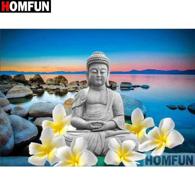 Алмазная 5D картина HOMFUN A30066 «сделай сам», полноразмерная/круглая вышивка «Цветочный пейзаж, Будда», вышивка крестиком, домашний декор